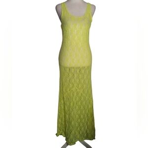 Miken Swim Neon Green All Over Floral Lace Sheer Maxi Dress Cover Up Size Medium